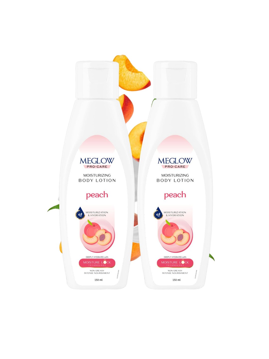 

MEGLOW Set of 2 Peach Moisturizing Body Lotion with Moisture Lock Technology - 150 ml each, White