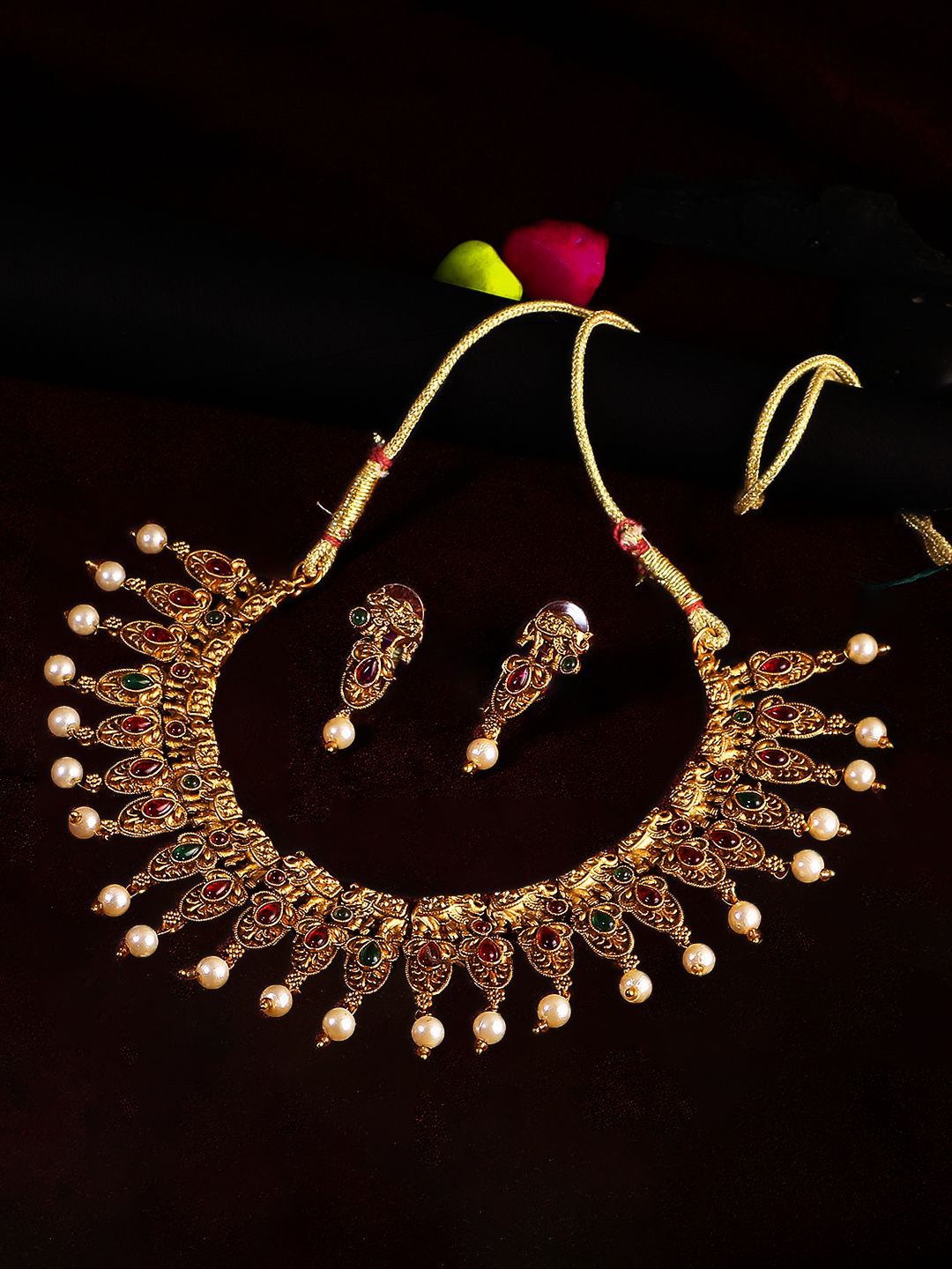 

Adwitiya Collection 24KT Gold-Plated Stone-Studded Necklace and Earrings