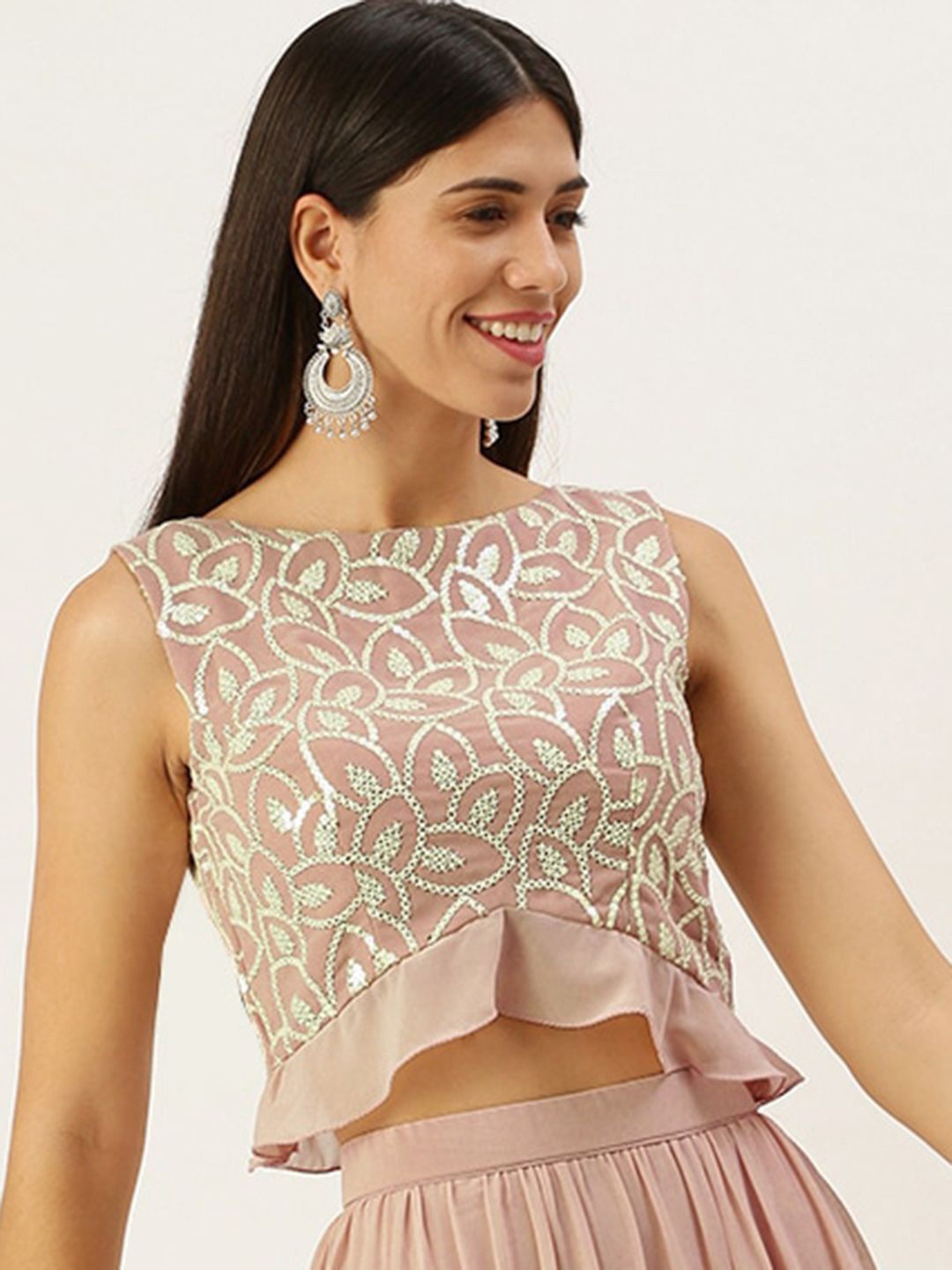 

Ethnovog Embroidered Boat Neck Ready To Wear Saree Blouse, Pink