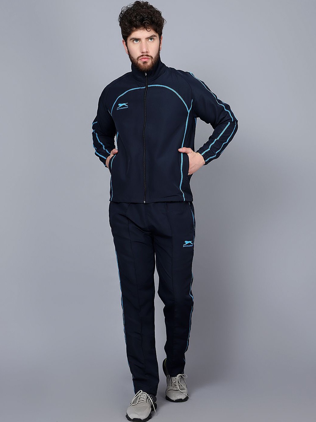

Shiv Naresh Men Mock Collar Tracksuits, Navy blue