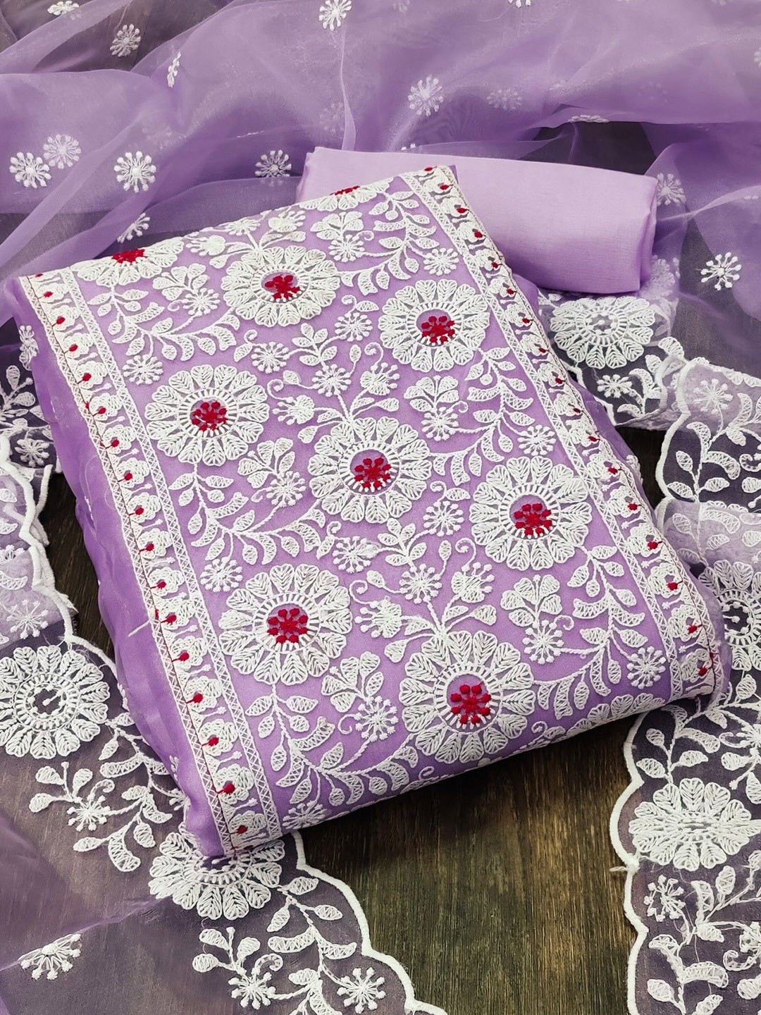 

LeeliPeeri Designer Floral Embroidered Unstitched Dress Material, Lavender