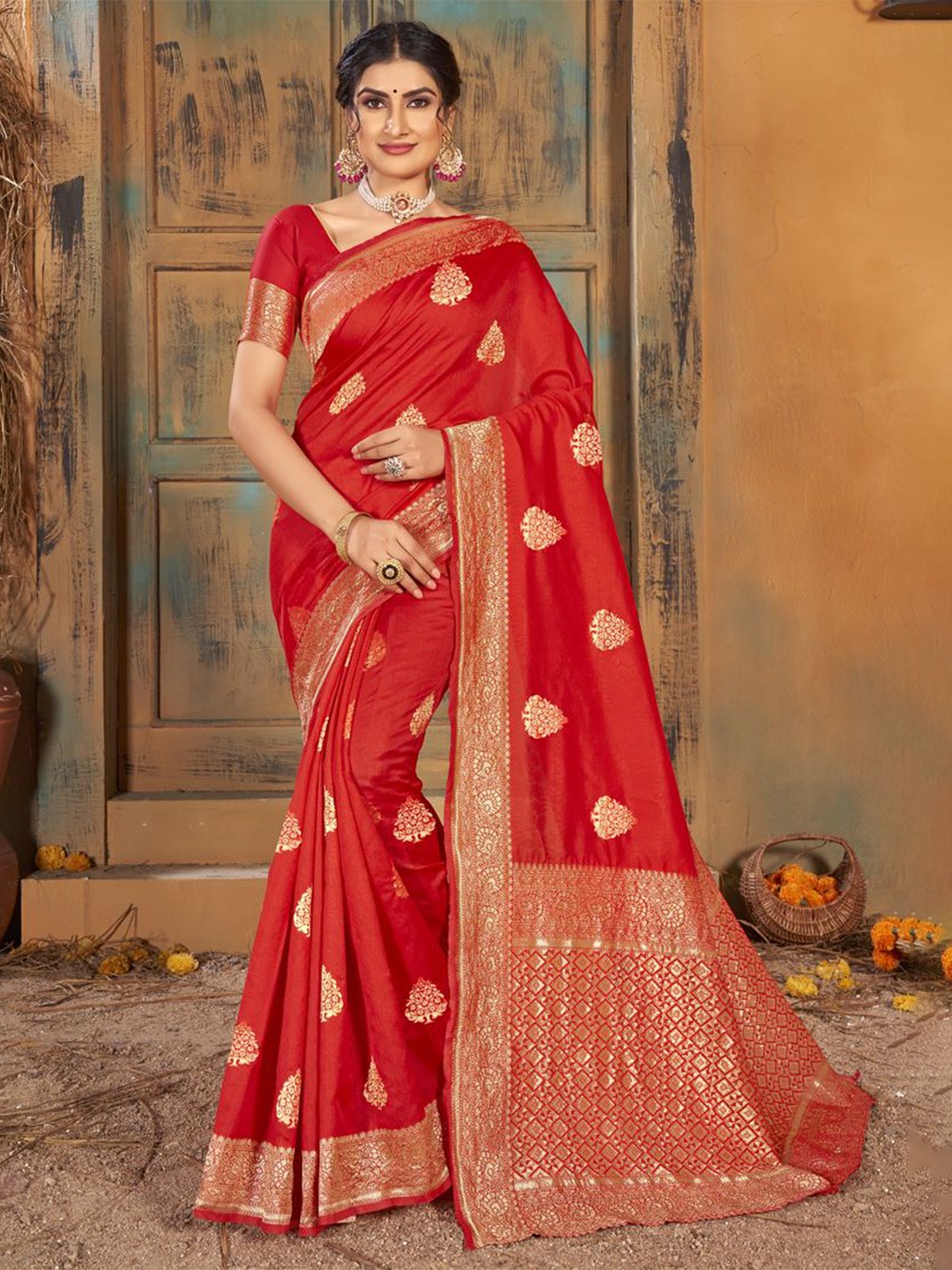 

ASISA Woven Design Zari Saree, Red