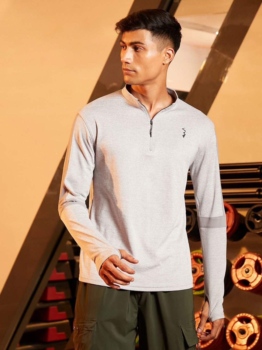 

Campus Sutra Men Solid High Neck T-shirt, Grey
