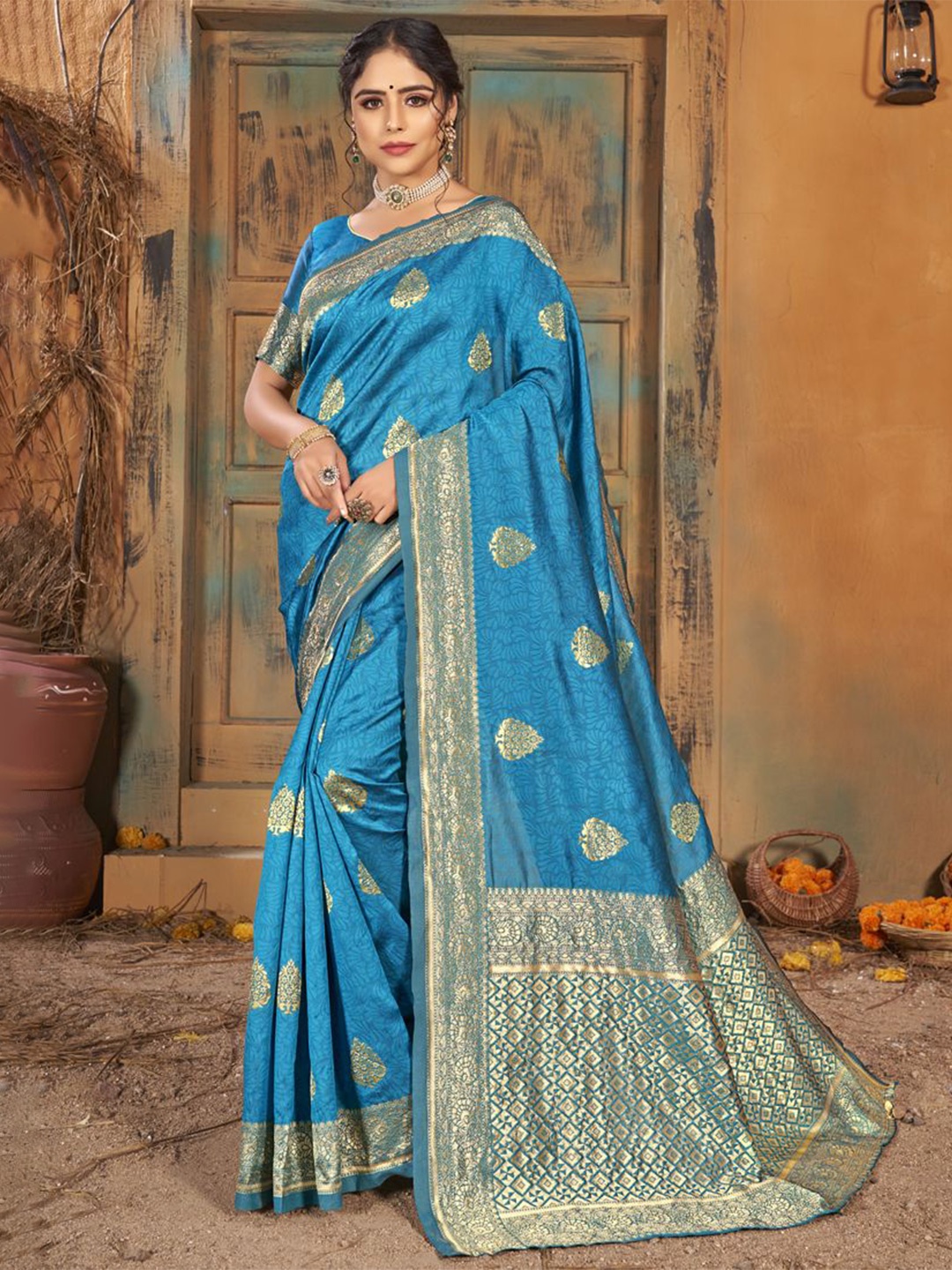 

ASISA Woven Design Zari Art Silk Saree, Turquoise blue