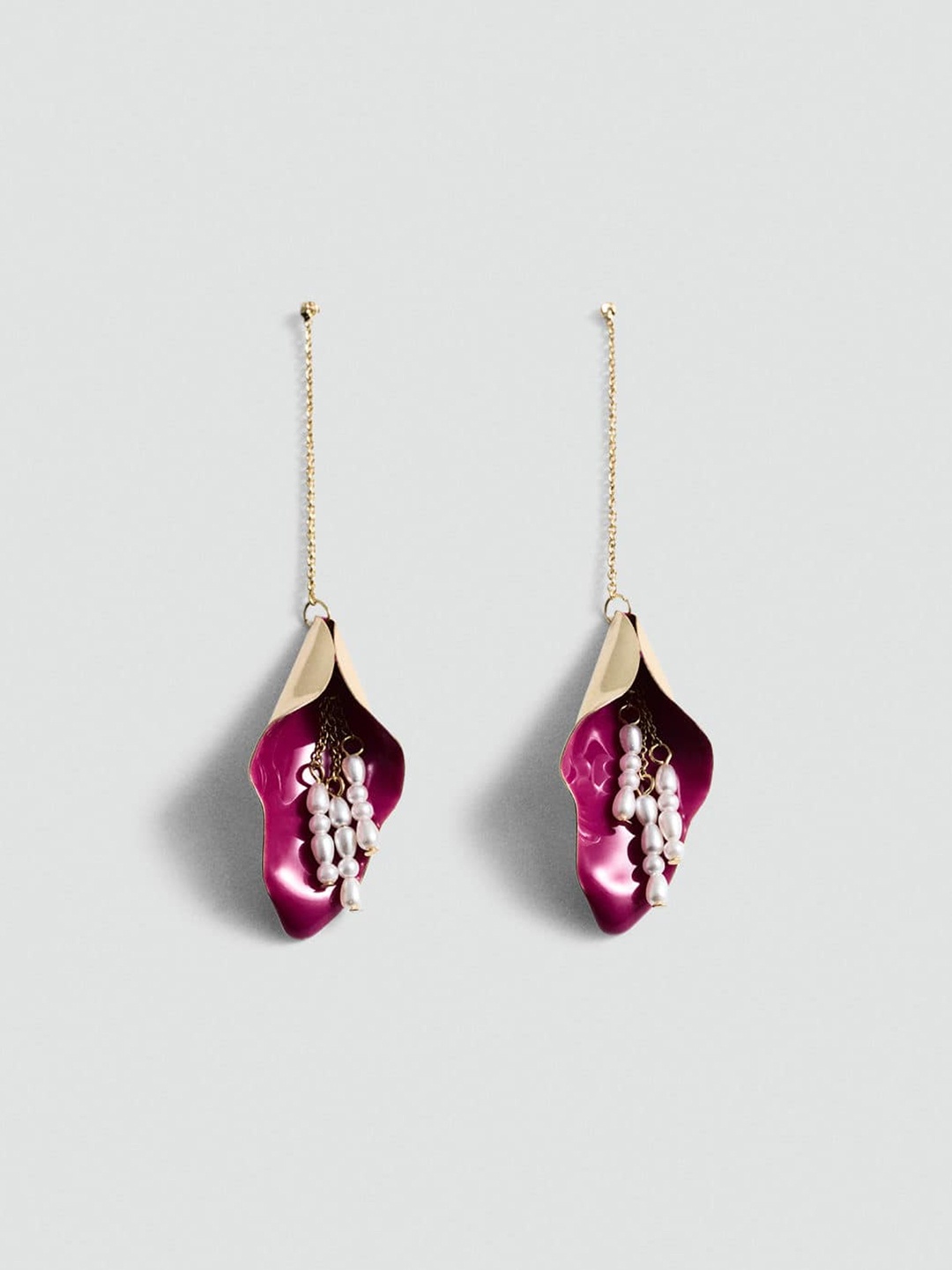 

MANGO Leaf Shaped Drop Earrings, Pink