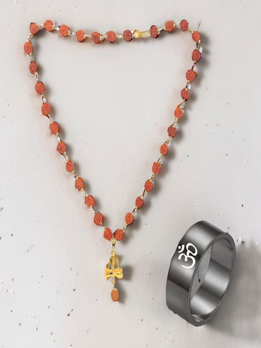 

UNIVERSITY TRENDZ Men Gold-Plated Rudraksh Mahakal Pendant Necklace And OM Ring