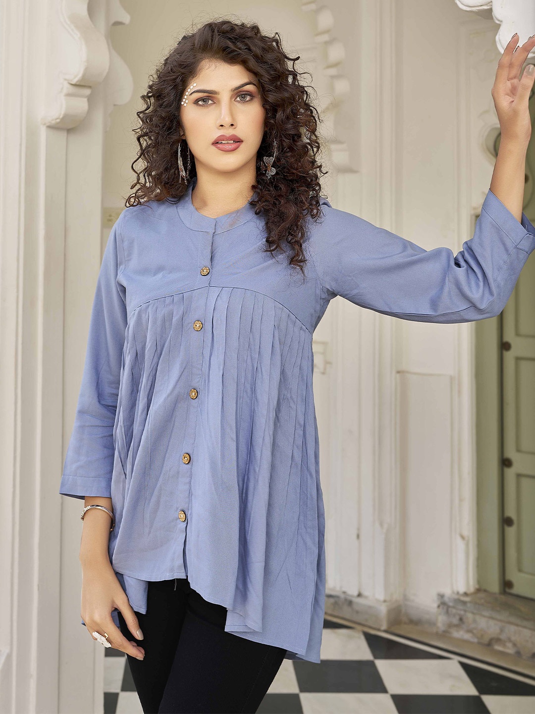 

Puretouch Mandarin Collar Tunic, Blue