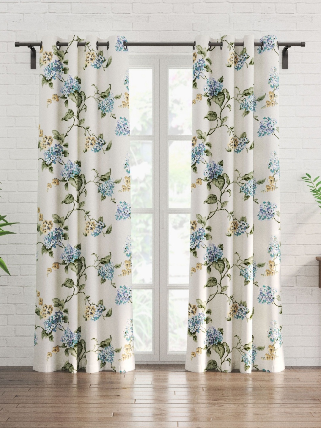 

Home Centre corsica florish Blue & White 2 Pieces Floral Black Out Door Curtains