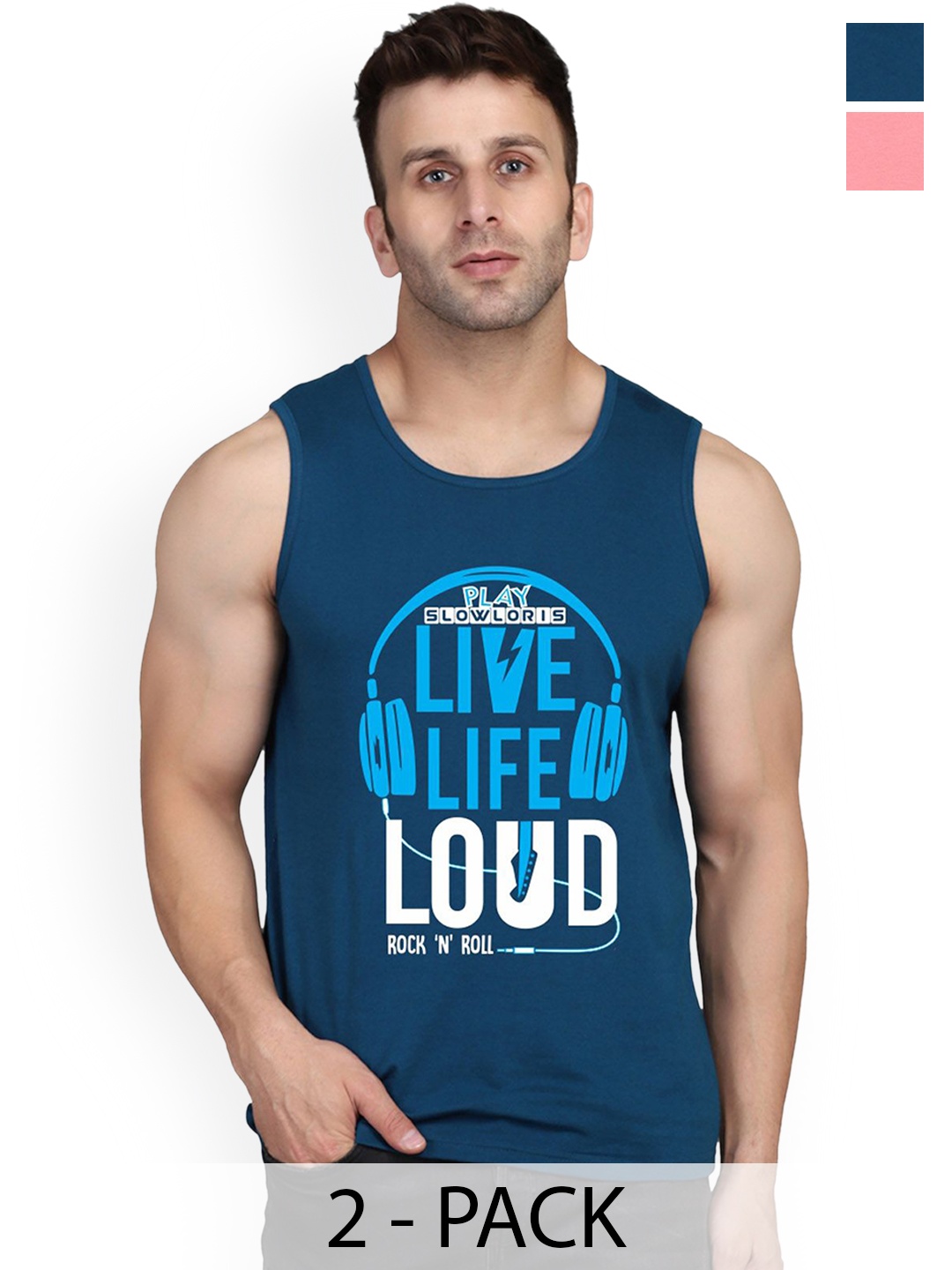 

SLOWLORIS Pack Of 2 Printed Gym Vests, Teal