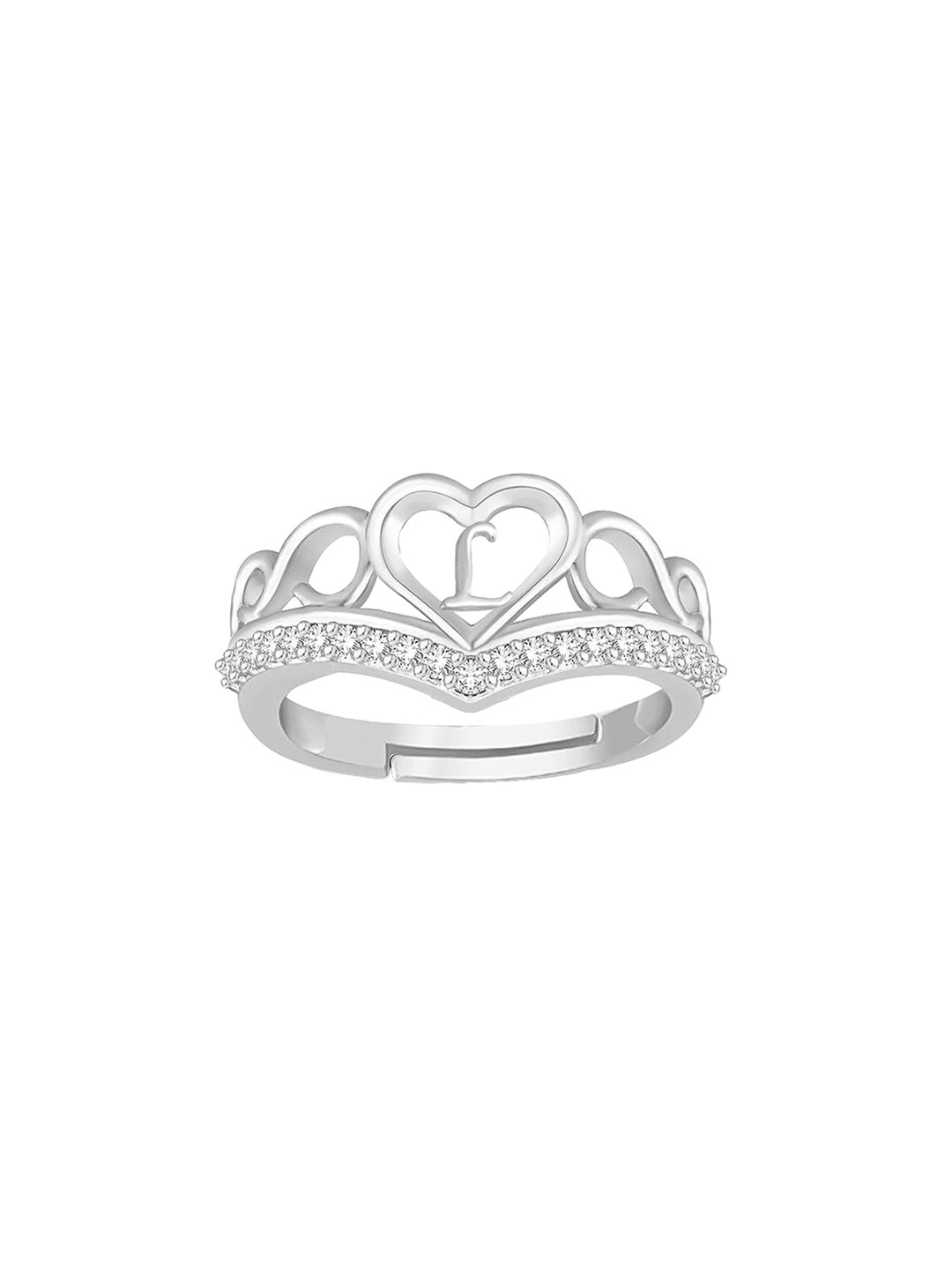 

Lila Silver Plated Cubic Zirconia Stone Studded Alphabet K Finger Ring