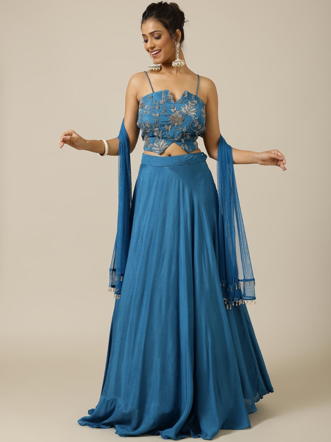 

Shreeka Embroidered Sequinned Ready to Wear Lehenga & Blouse With Dupatta, Blue