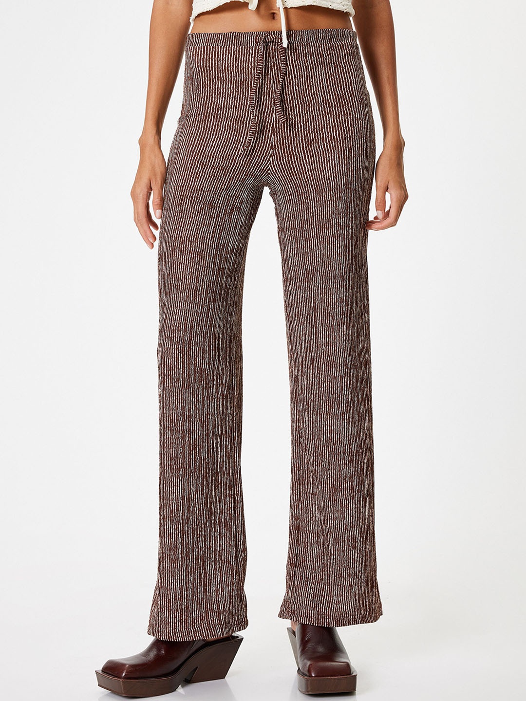 

Koton Women Striped Parallel Trousers, Brown