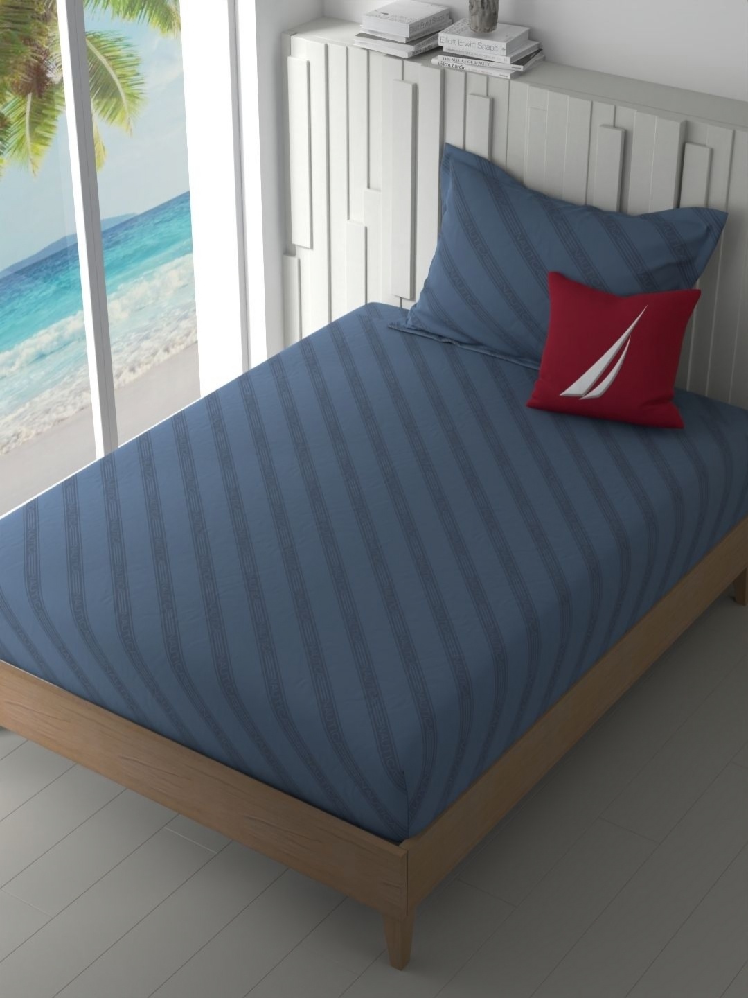 

Nautica Blue & Grey Striped 160 TC Single Bedsheet with 1 Pillow Covers