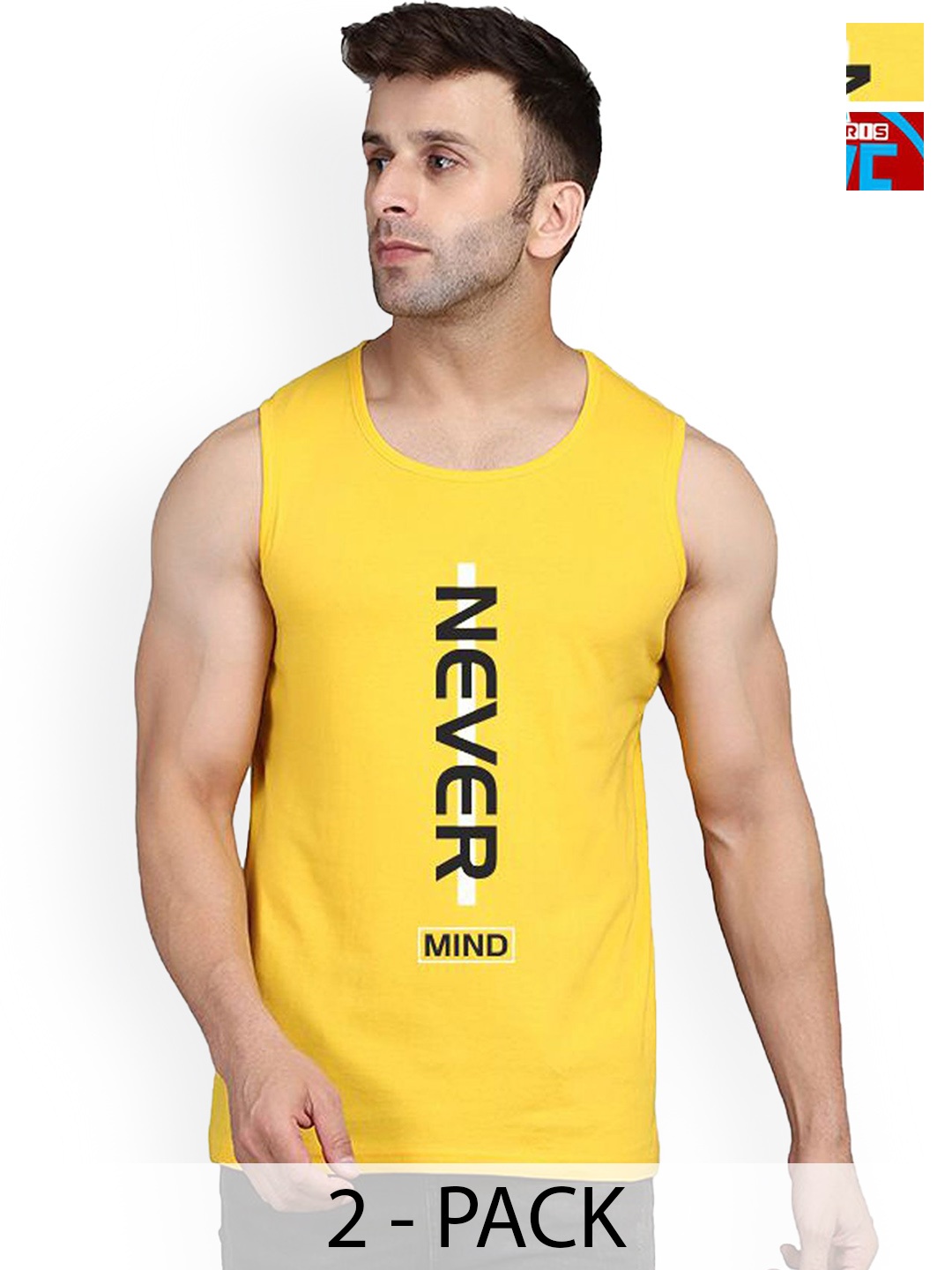 

SLOWLORIS Pack Of 2 Printed Men Gym Vests, Red