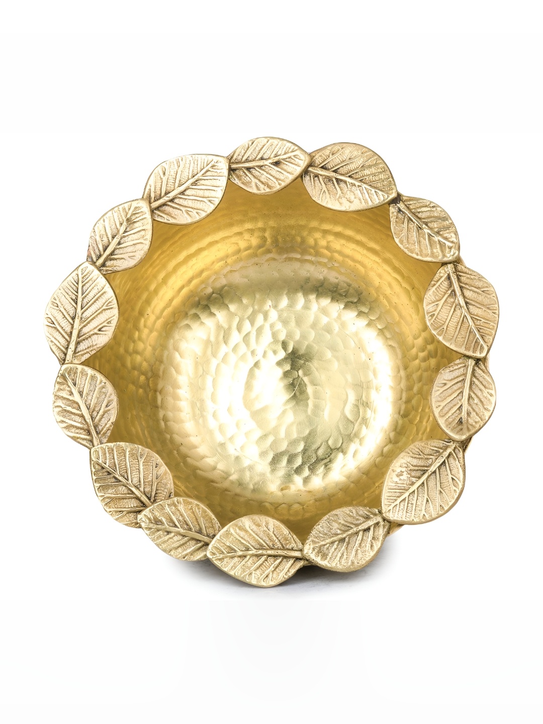 

Exotic India Brass Designer Urli with Circle of Leaves, Gold