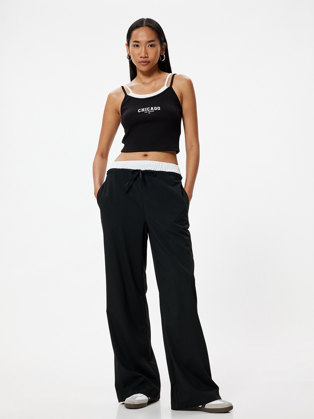 

Koton Women Typography Printed Shoulder Straps Cotton Top, Black