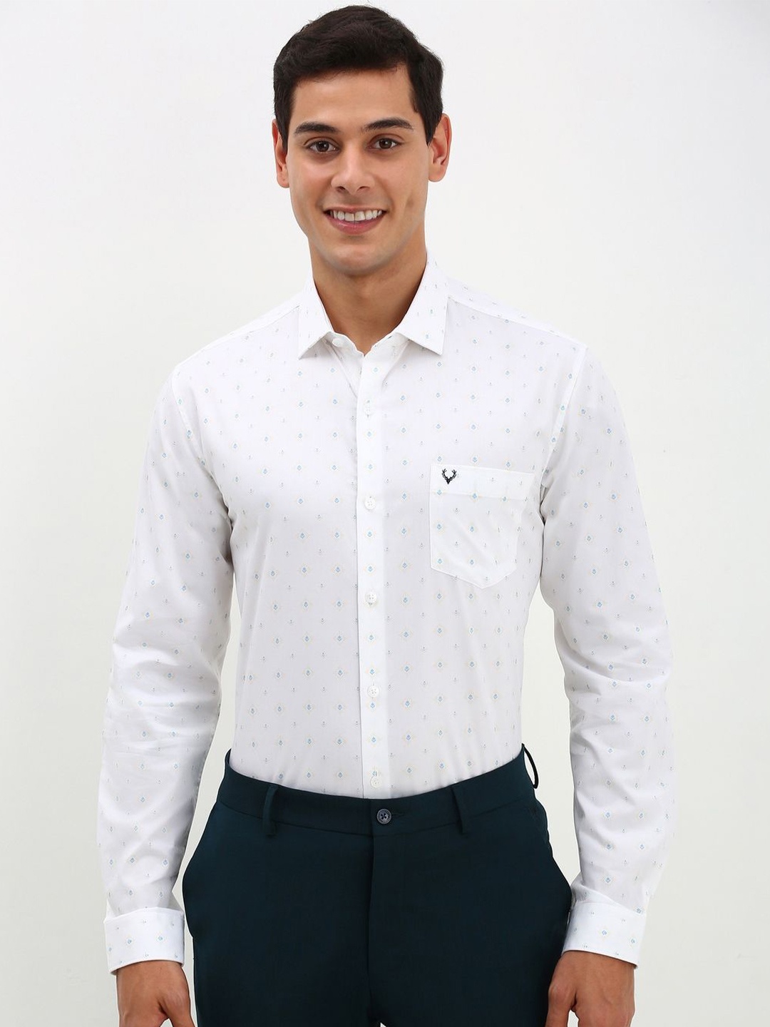 

Allen Solly Men Slim Fit Micro Ditsy Printed Formal Pure Cotton Shirt, White