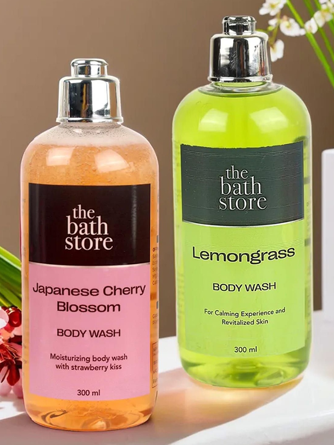 

The Bath Store Set Of 2 Body Wash Lemongrass & Japanese Cherry Blossom Shower Gels, Green