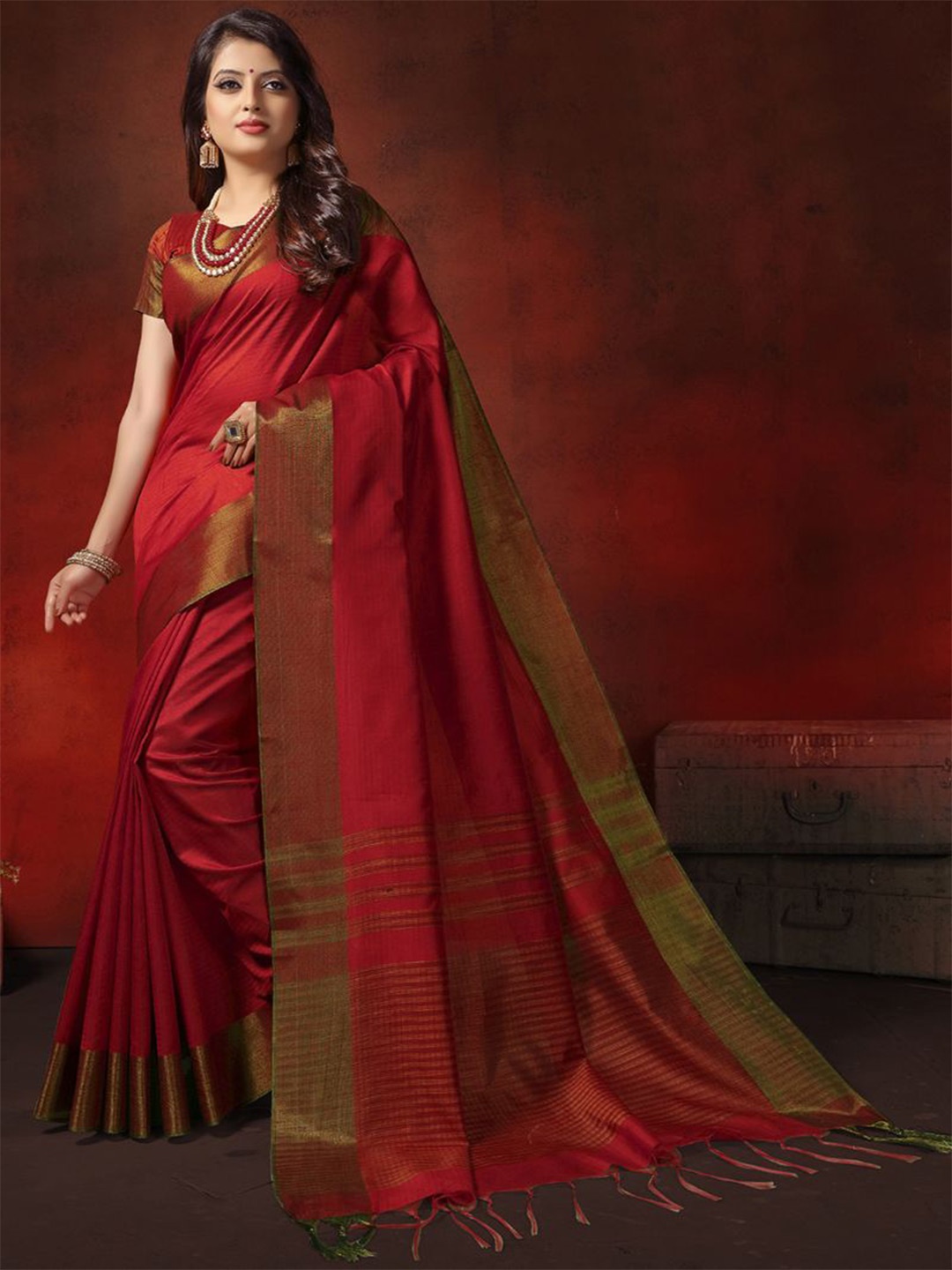 

ASISA Zari Silk Cotton Saree, Red