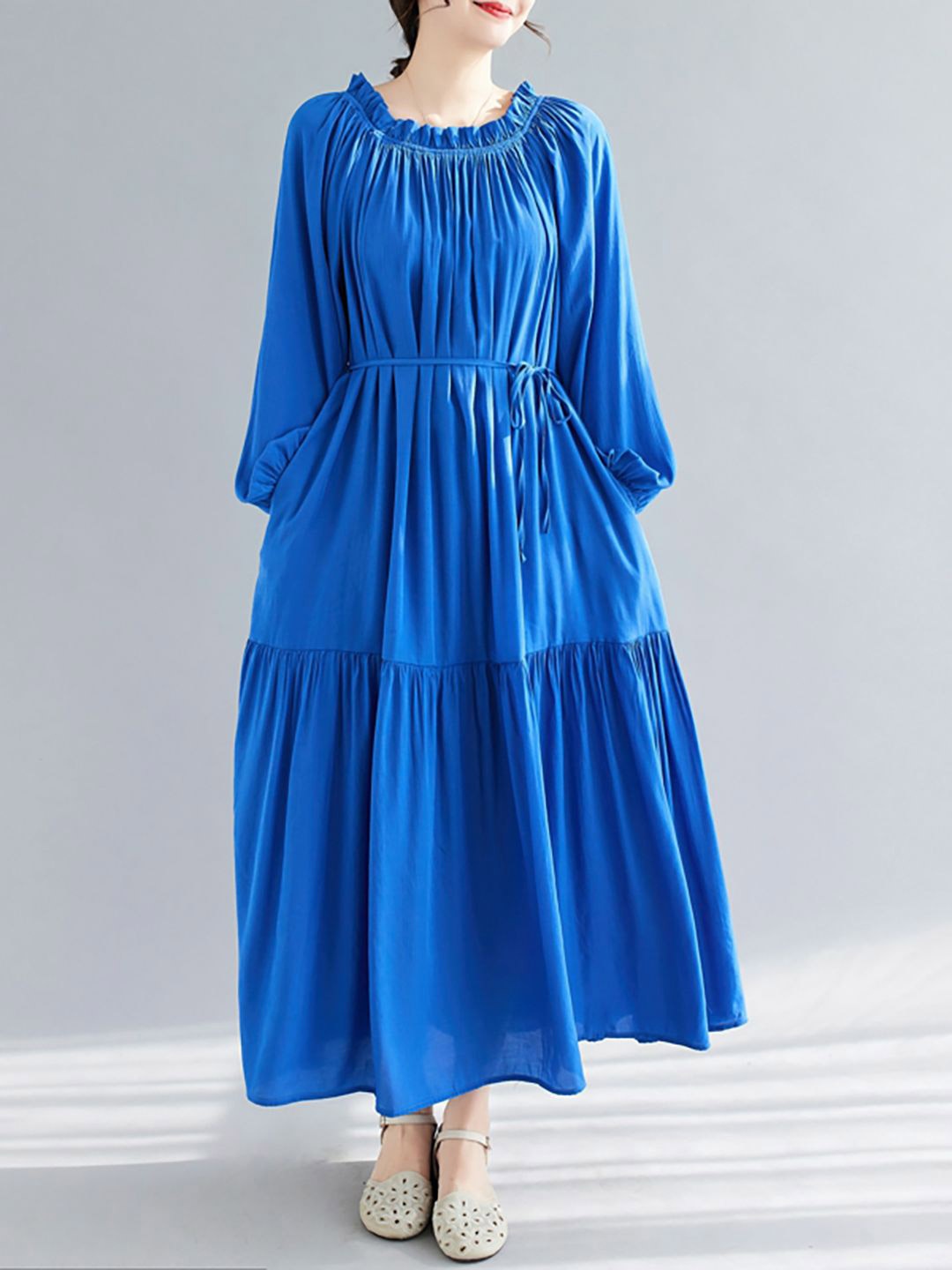 

JC Mode Puff Sleeve Pleated Fit & Flare Maxi Dress, Blue