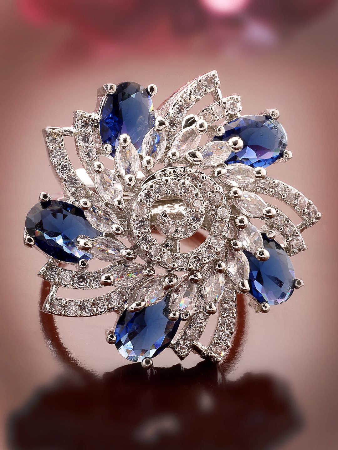 

ADIVA Silver-Plated American Diamond Studded Finger Ring