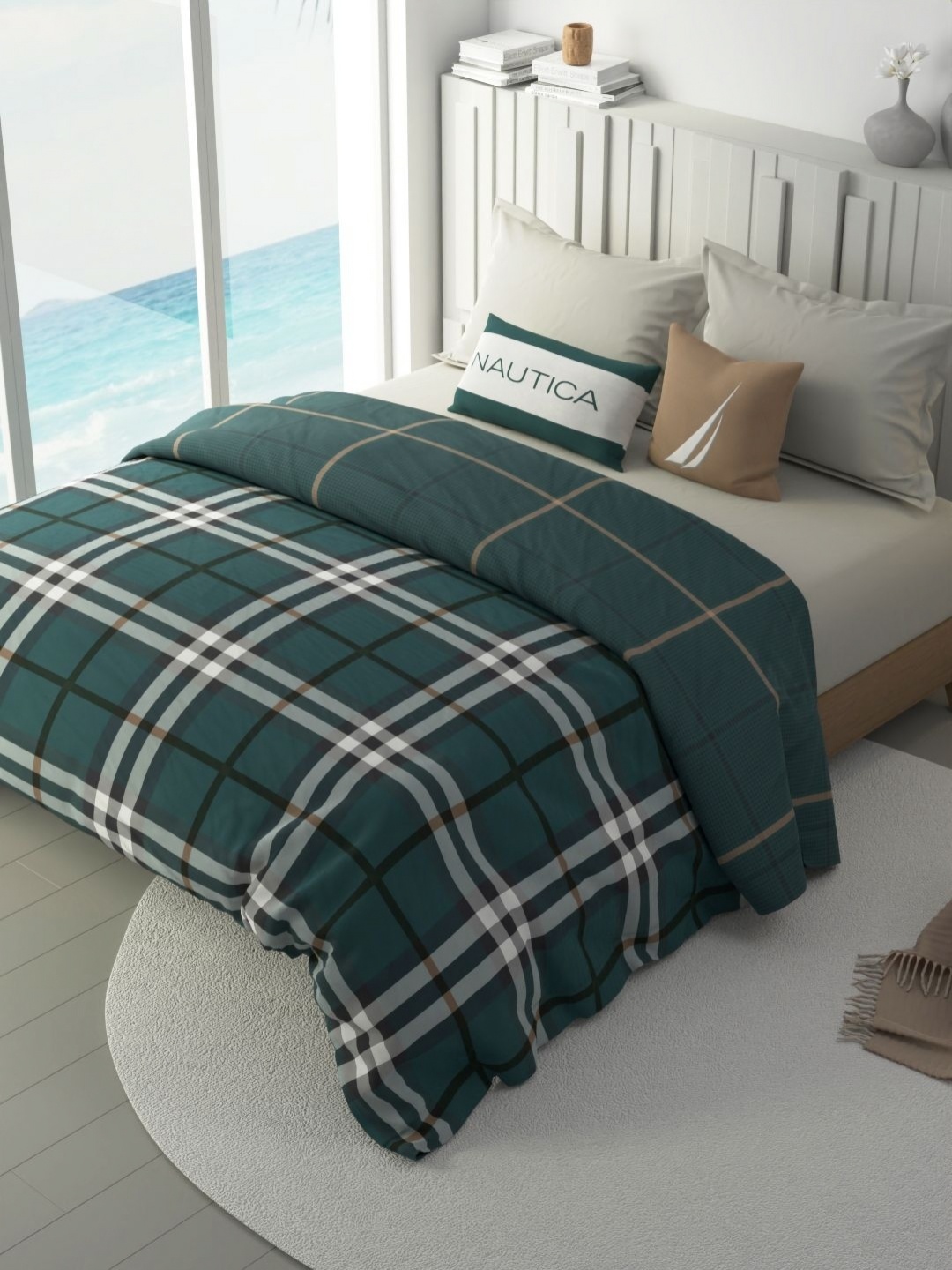 

Nautica Green & White Checked AC Room 120 GSM Double Bed Comforter
