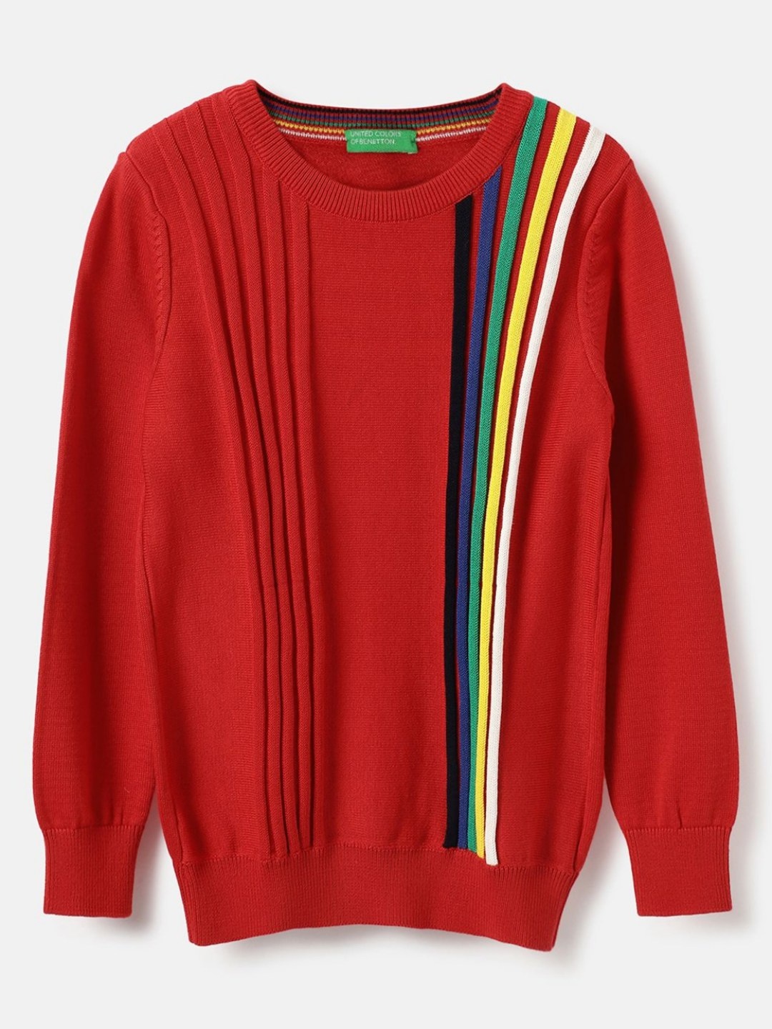 

United Colors of Benetton Boys Striped Round Neck Pure Cotton T-shirt, Red