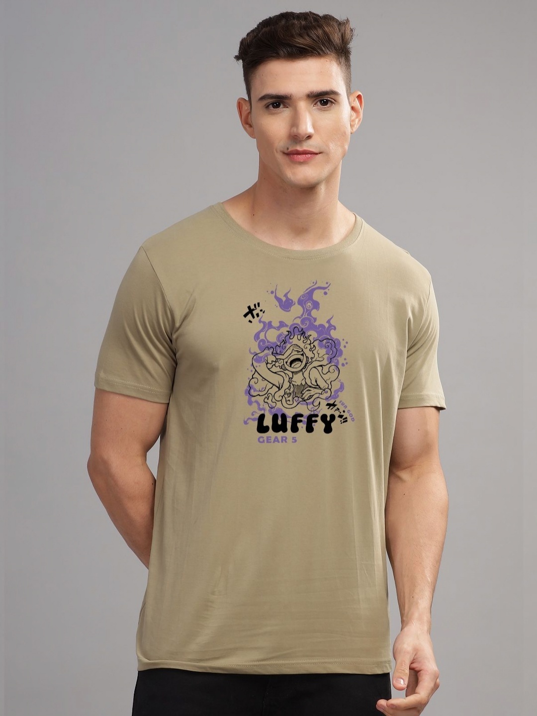 

ADRO Men Typography Printed Applique T-shirt, Beige