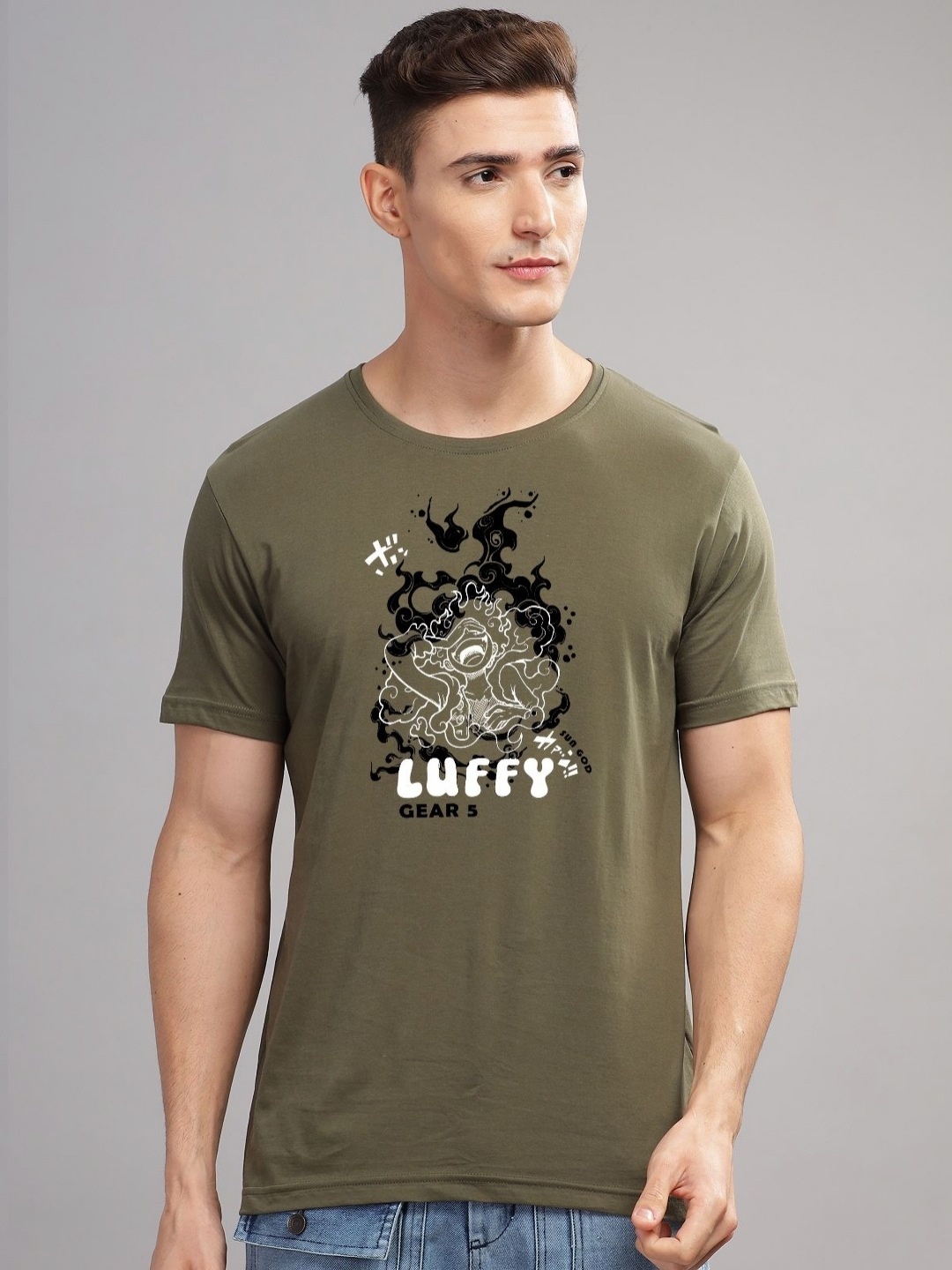 

ADRO Men Typography Printed Applique T-shirt, Olive