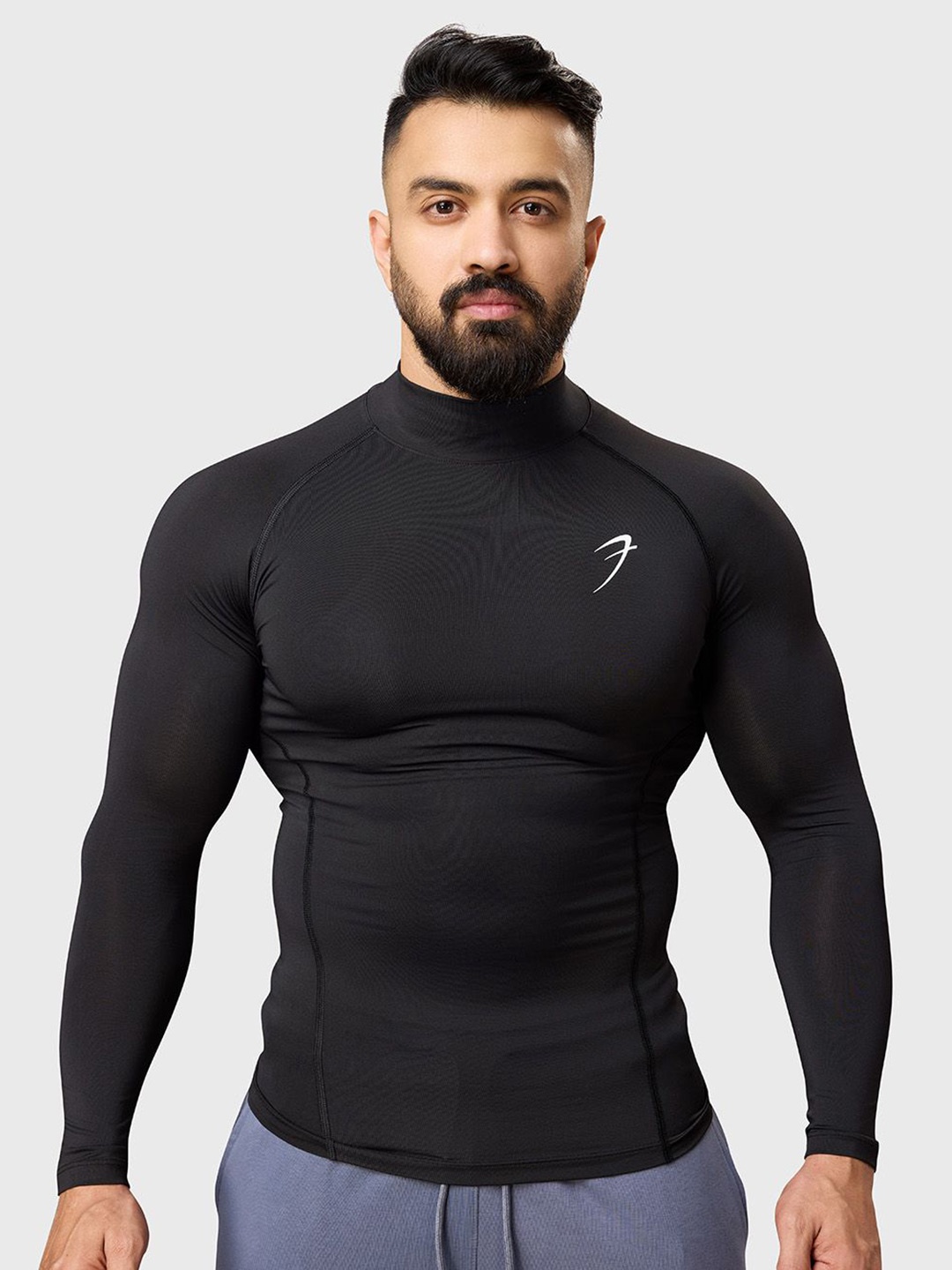 

FUAARK Men Stretchex High Neck Solid Compression T-shirt, Black