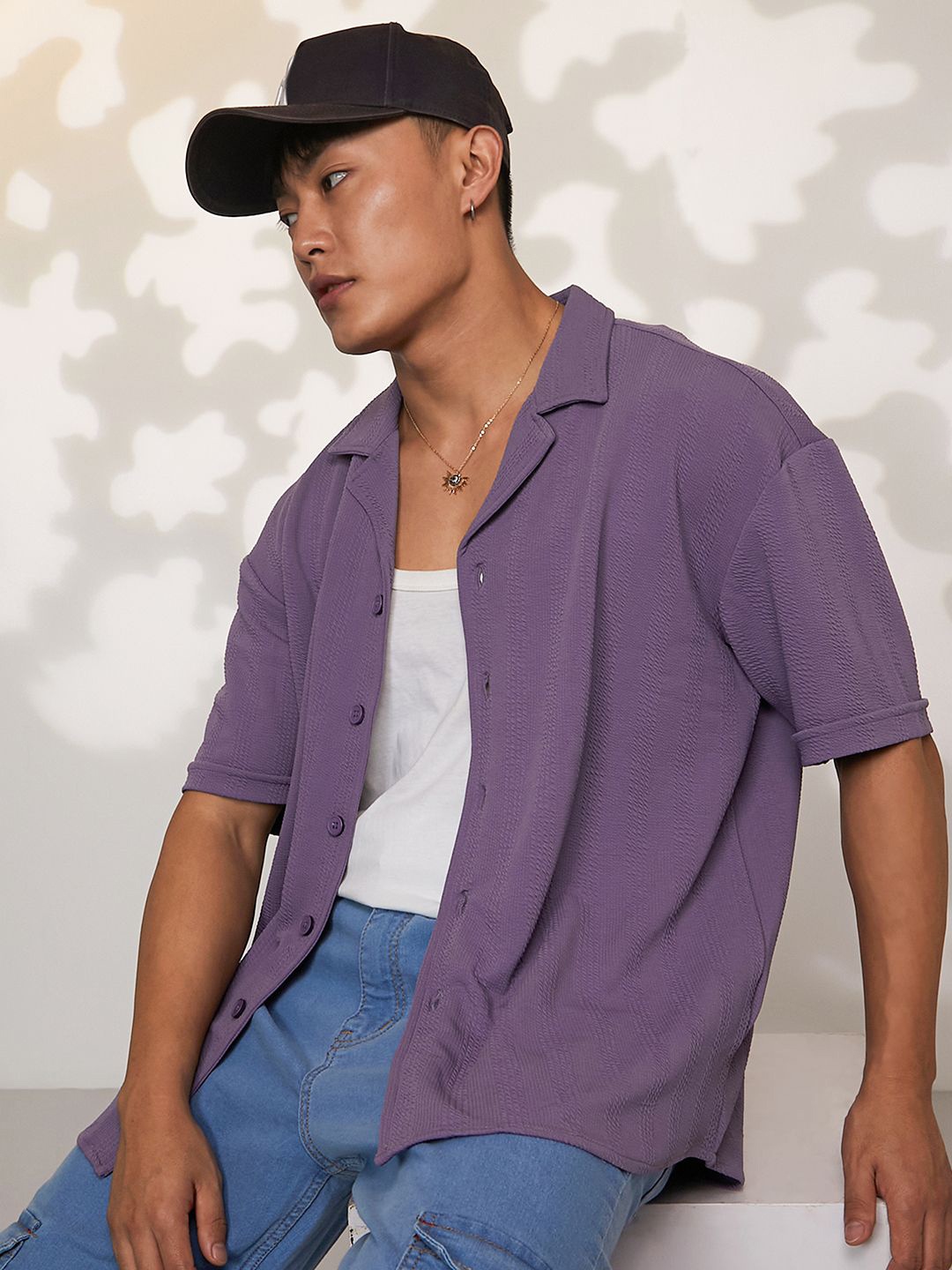 

Campus Sutra Men Comfort Textured Opaque Casual Oversized Shirt, Purple
