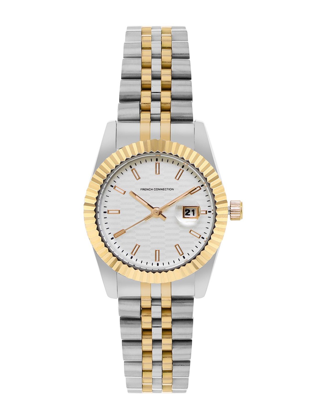 

French Connection Women Dial & Stainless Steel Bracelet Style Straps Analogue Automatic Watch FCS09TM-S, White