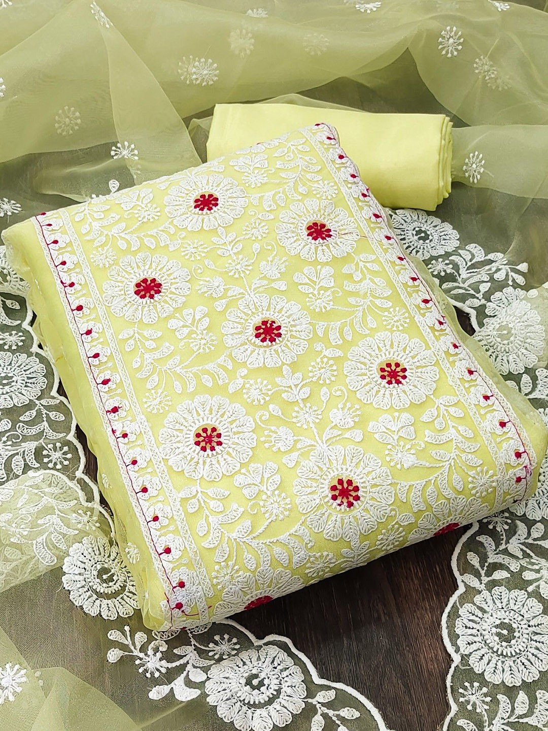 

LeeliPeeri Designer Floral Embroidered Unstitched Dress Material, Yellow