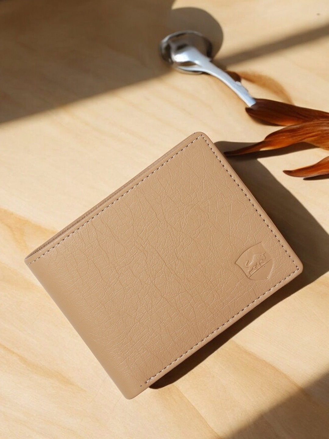

SAMTROH Men PU Two Fold Wallet, Beige