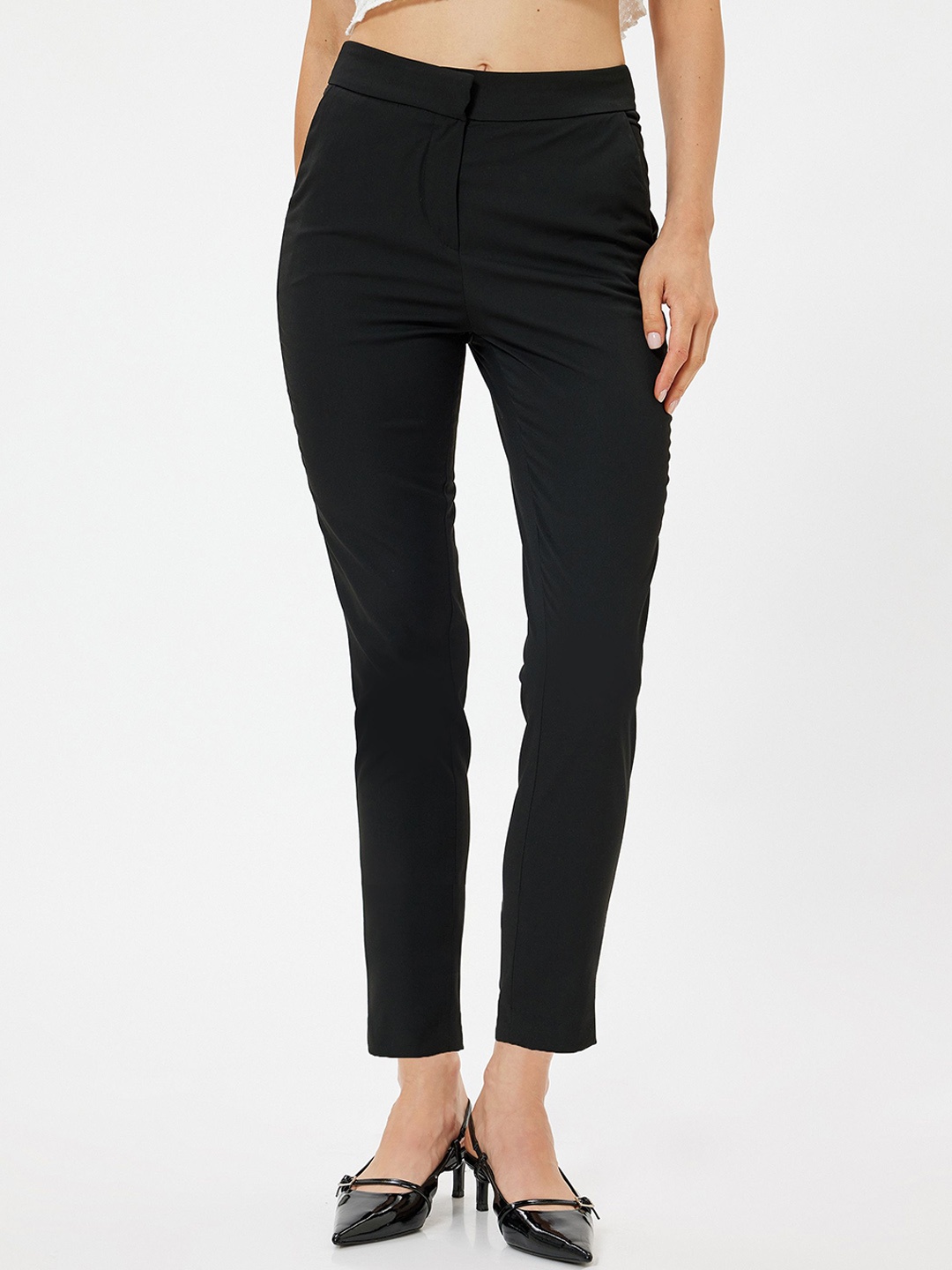 

Koton Women Slim Fit High-Rise Trousers, Black
