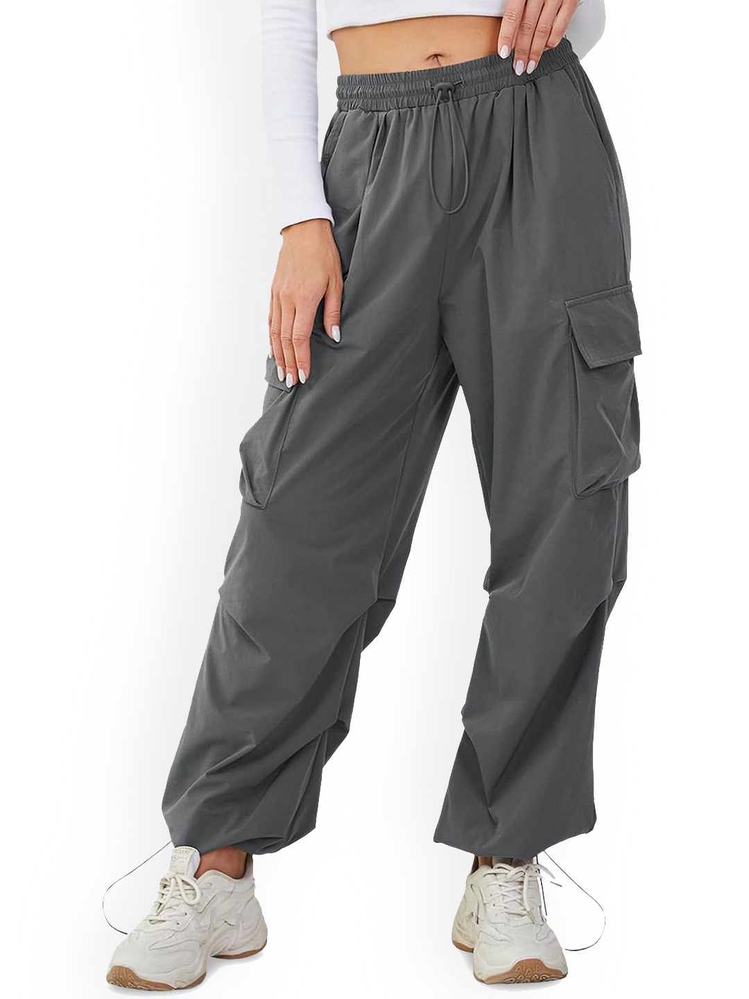 

BAESD Women Comfort Baggy Fit High-Rise Cargos Parachute Trousers, Silver