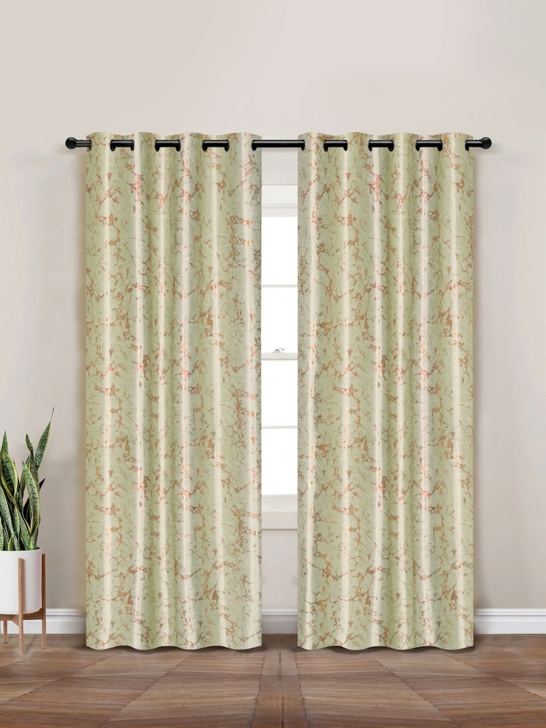 

Myntra Elegant Homes Cream-Coloured & Orange Set of 2 Black Out Long Door Curtain