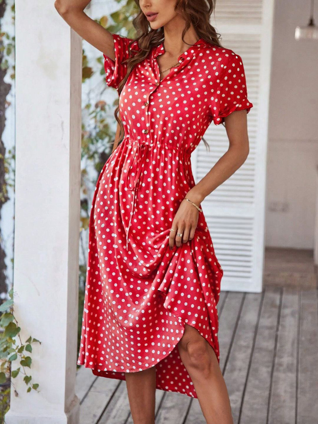 

StyleCast Polka Dot Printed Fit & Flare Midi Dress, Red