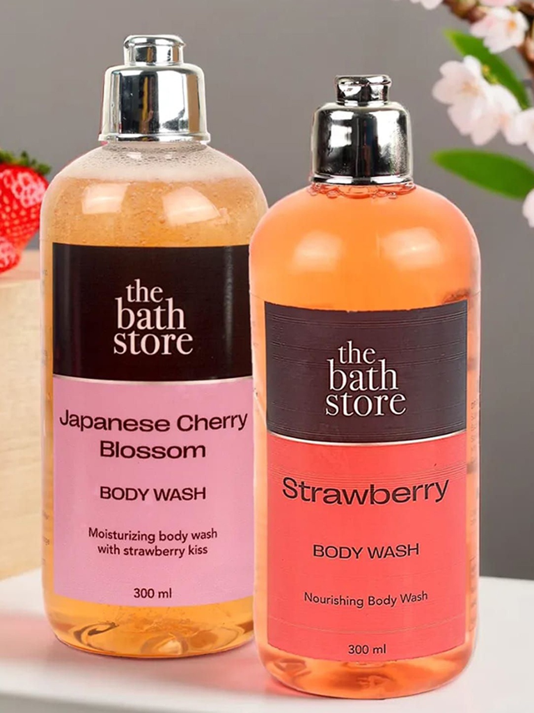 

The Bath Store Strawberry & Japanese Cherry Blossom Set Of 2 Body Wash Shower Gel- 300ml, Pink