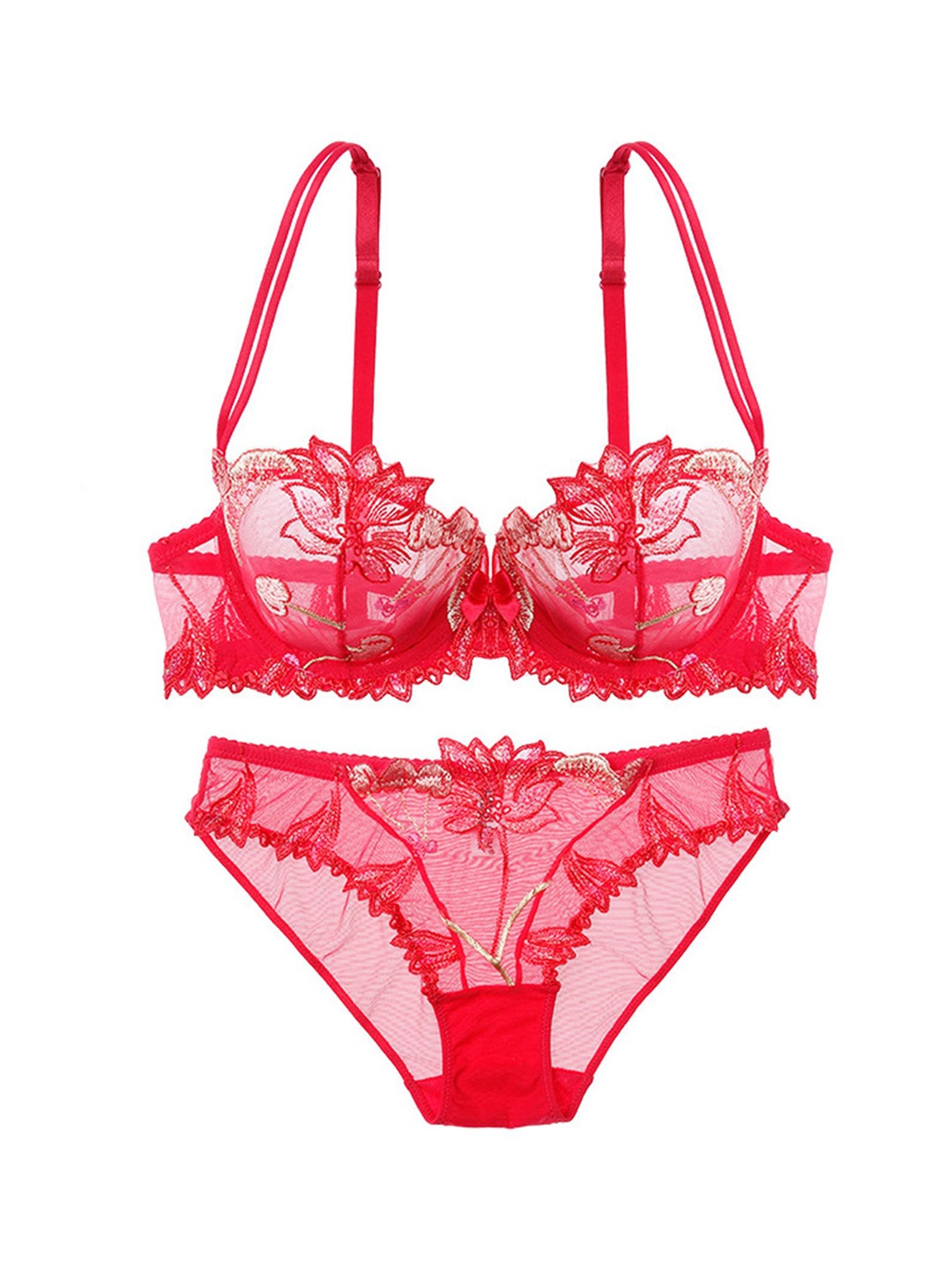 

LULU & SKY Lace Embroidery Lingerie Set XNQ-1920-RED
