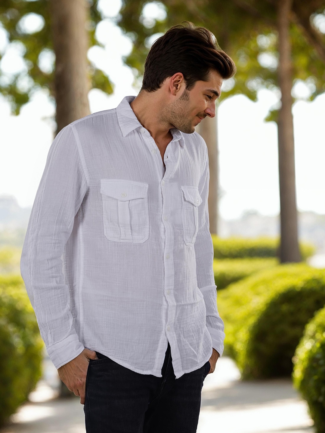 

Celio Men Classic Spread Collar Solid Cotton Casual Shirt, White