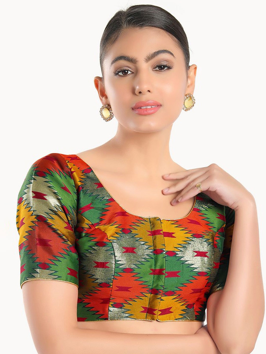 

Mmore Printed Saree Blouse, Green