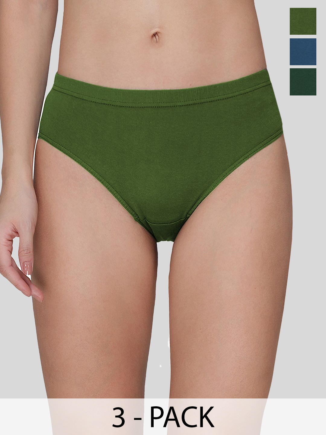 

AMUL COMFY Pack Of 3 Cotton Mid-Rise Hipster Briefs AC-PLPANIE-EG-OL-STE-3XL-3PC, Olive