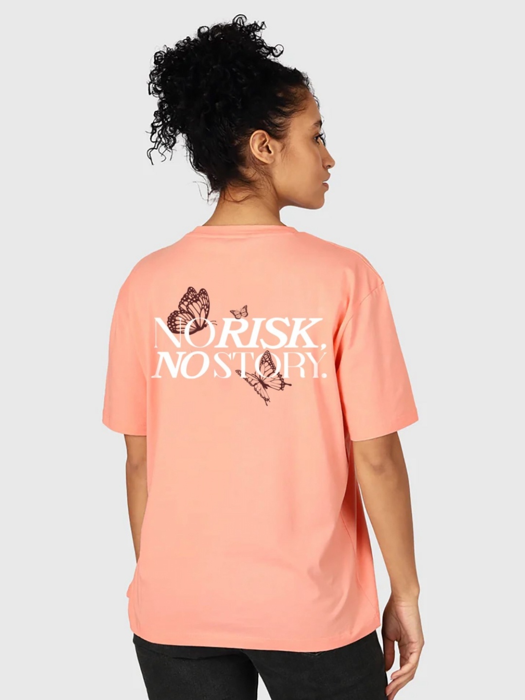

MISCHIEF MONKEY Women Typography Printed Applique T-shirt, Peach