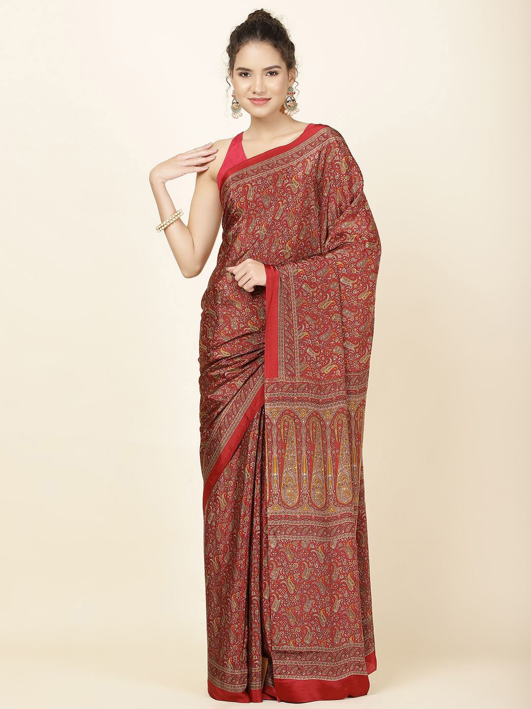 

Meena Bazaar Paisley Printed Saree, Maroon