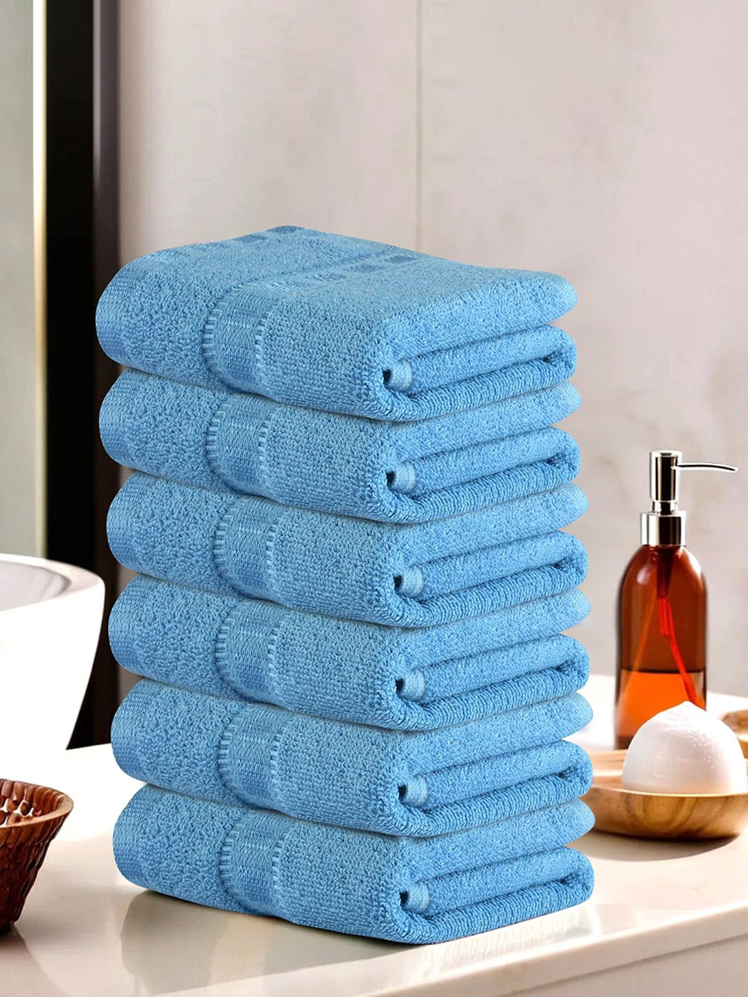 

Kuber Industries Blue 6 Pieces Cotton 225 GSM Anti Bacterial Face Towels