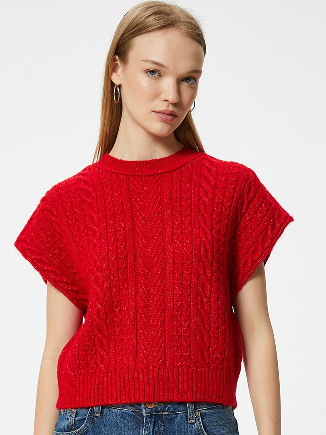 

Koton Cable Knit Sleeveless Pullover, Red