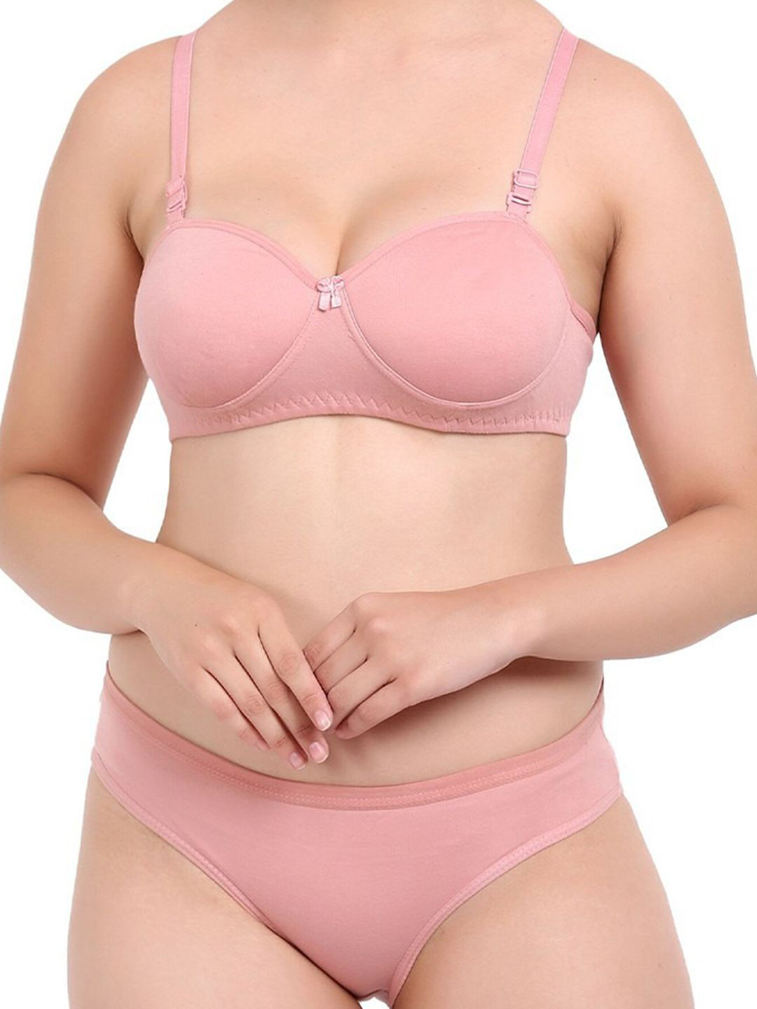 

FiveFlag Women Cotton Padded Lingerie Set, Peach