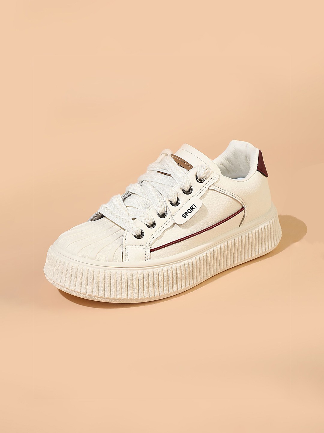 

LULU & SKY Women Striped PU Sneakers, White