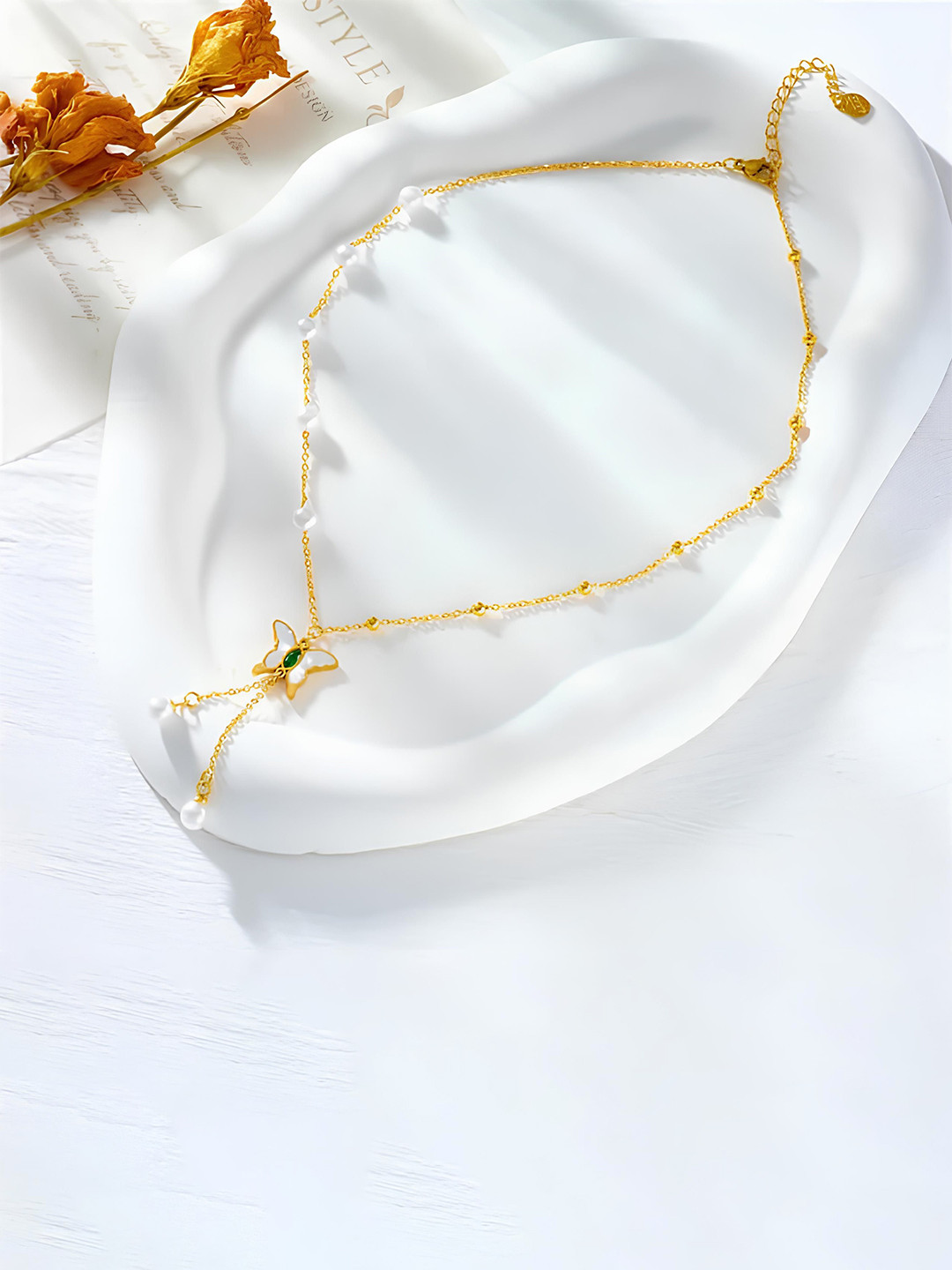 

KARISHMA KREATIONS Gold-Plated CZ Stone Studded Stainless Steel Butterfly Necklace